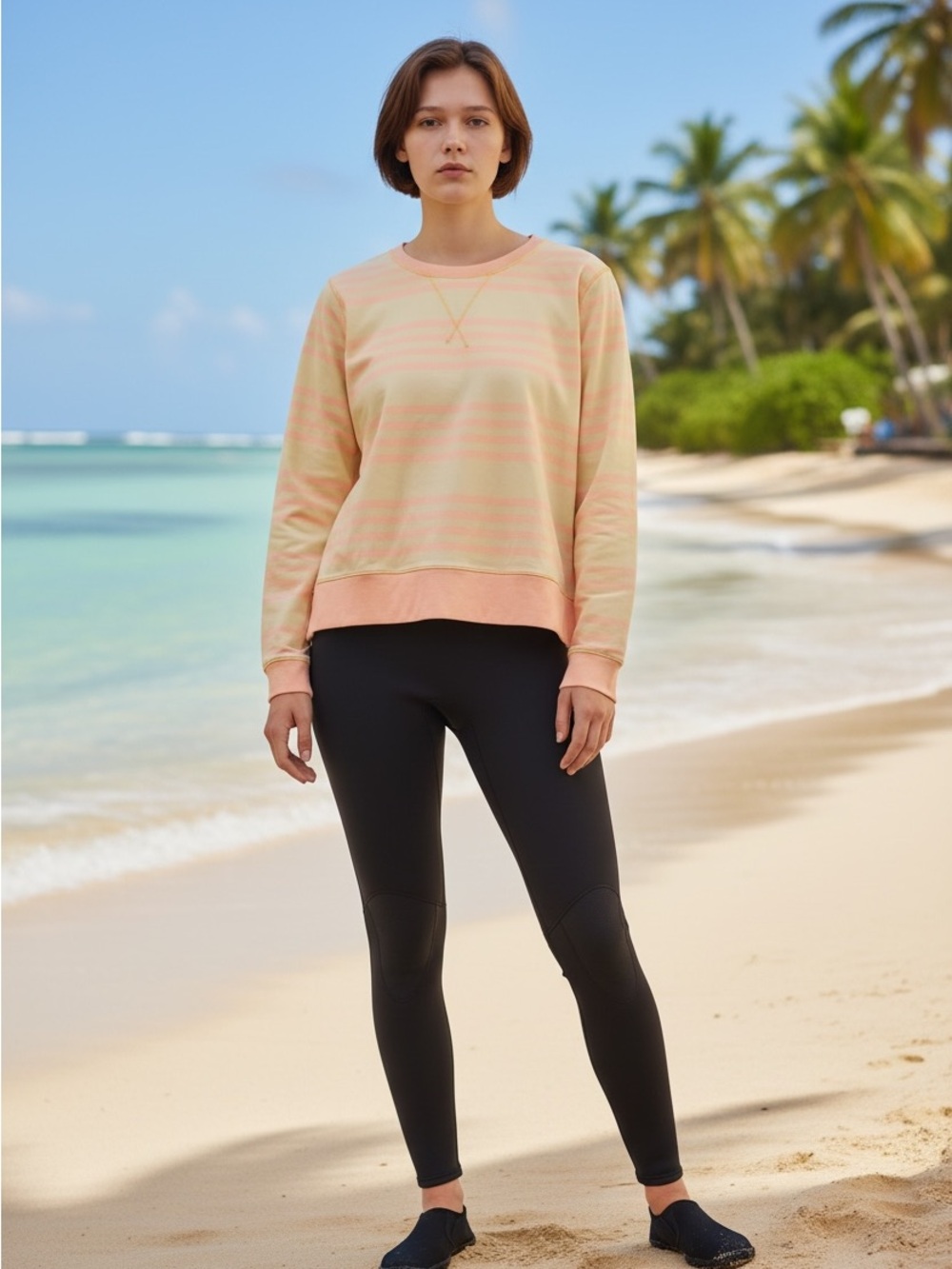 lululemon athletica Peach and Cream Striped Crewneck Sweatshirt